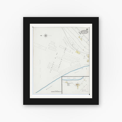 Old map wall art mockup — black gallery frame with white mat — Sanborn Fire Insurance Map from Brainerd, Crow Wing County, Minnesota (1889), Sheet #0008