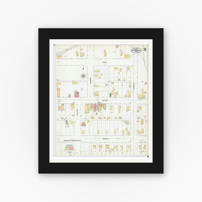 Old map wall art mockup — black gallery frame with white mat — Sanborn Fire Insurance Map from White Cloud, Newaygo County, Michigan (1902), Sheet #0002