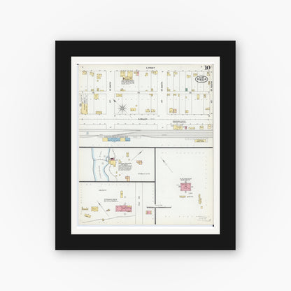 Old map wall art mockup — black gallery frame with white mat — Sanborn Fire Insurance Map from New Ulm, Brown County, Minnesota (1899), Sheet #0010