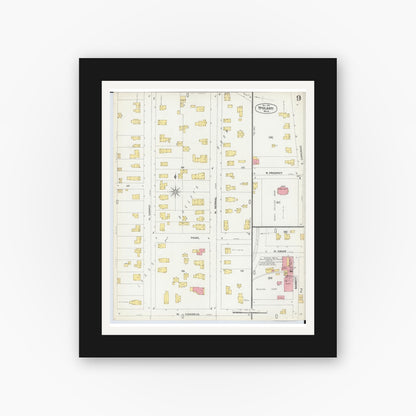Old map wall art mockup — black gallery frame with white mat — Sanborn Fire Insurance Map from Ypsilanti, Washtenaw County, Michigan (1899), Sheet #0009