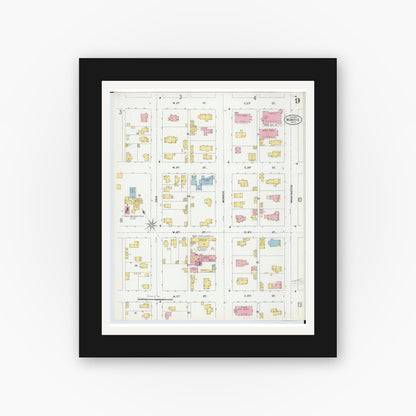Old map wall art mockup — black gallery frame with white mat — Sanborn Fire Insurance Map from Monroe, Monroe County, Michigan (1899), Sheet #0009