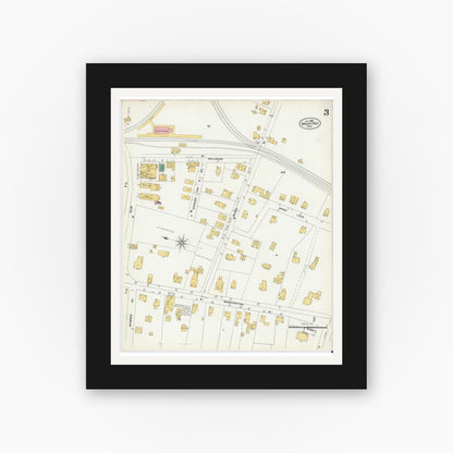 Old map wall art mockup — black gallery frame with white mat — Sanborn Fire Insurance Map from Braintree, Norfolk County, Massachusetts (1906), Sheet #0003