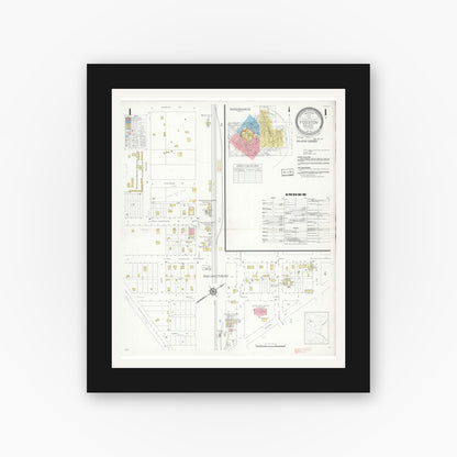 Old map wall art mockup — black gallery frame with white mat — Sanborn Fire Insurance Map from Fosston, Polk County, Minnesota (1936) - Complete Map Set
