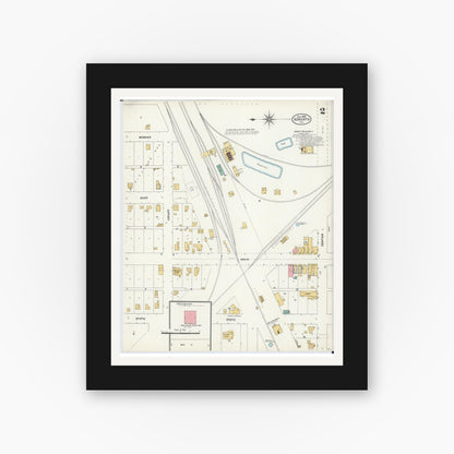 Old map wall art mockup — black gallery frame with white mat — Sanborn Fire Insurance Map from Sorento, Bond County, Illinois (1906), Sheet #0002
