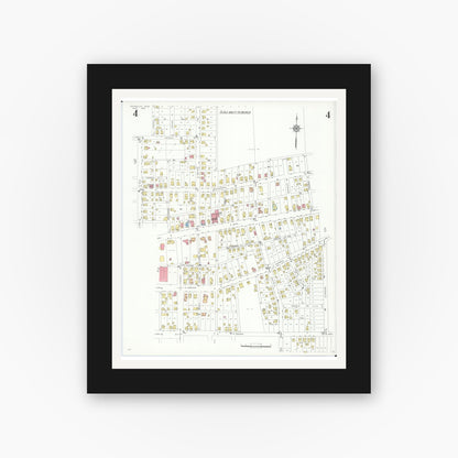 Old map wall art mockup — black gallery frame with white mat — Sanborn Fire Insurance Map from Louisville, Stark County, Ohio (1933), Sheet #0004