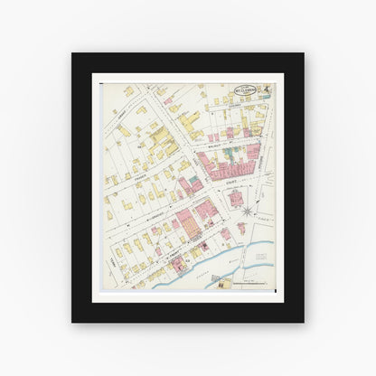 Old map wall art mockup — black gallery frame with white mat — Sanborn Fire Insurance Map from Mount Clemens, Macomb County, Michigan (1892), Sheet #0004