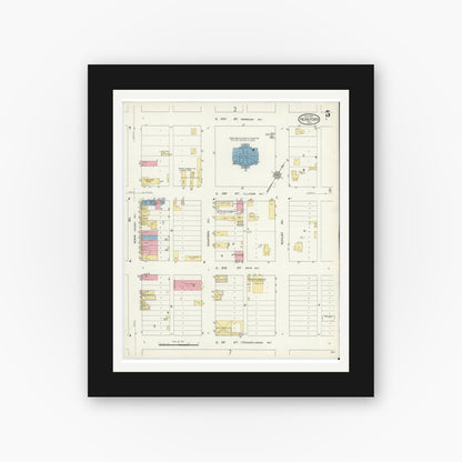 Old map wall art mockup — black gallery frame with white mat — Sanborn Fire Insurance Map from Hereford, Deaf Smith County, Texas (1913), Sheet #0005