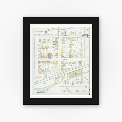 Old map wall art mockup — black gallery frame with white mat — Sanborn Fire Insurance Map from Franklin, Warren County, Ohio (1892), Sheet #0004