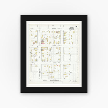 Old map wall art mockup — black gallery frame with white mat — Sanborn Fire Insurance Map from Brainerd, Crow Wing County, Minnesota (1917), Sheet #0016