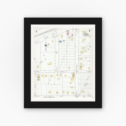 Old map wall art mockup — black gallery frame with white mat — Sanborn Fire Insurance Map from Lombard, Du Page County, Illinois (1925), Sheet #0007