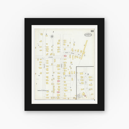 Old map wall art mockup — black gallery frame with white mat — Sanborn Fire Insurance Map from Hornell, Steuben County, New York (1898), Sheet #0022