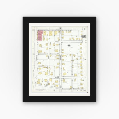 Old map wall art mockup — black gallery frame with white mat — Sanborn Fire Insurance Map from McKinney, Collin County, Texas (1920), Sheet #0005