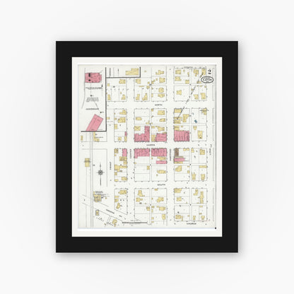 Old map wall art mockup — black gallery frame with white mat — Sanborn Fire Insurance Map from Eaton, Delaware County, Indiana (1920), Sheet #0002