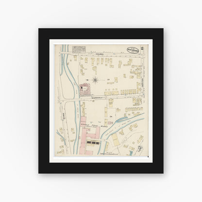 Old map wall art mockup — black gallery frame with white mat — Sanborn Fire Insurance Map from North Adams, Berkshire County, Massachusetts (1884), Sheet #0002