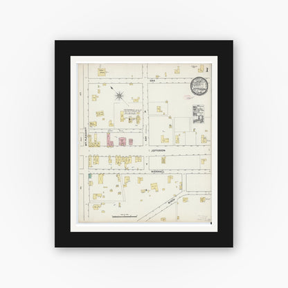 Old map wall art mockup — black gallery frame with white mat — Sanborn Fire Insurance Map from Pittsburg, Camp County, Texas (1891) - Complete Map Set