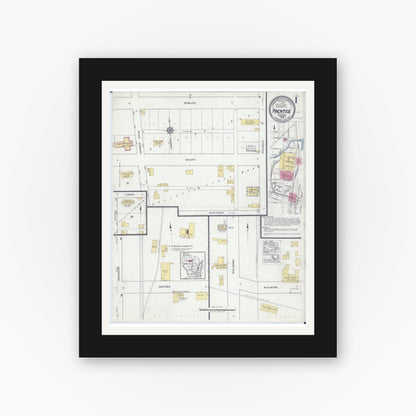 Old map wall art mockup — black gallery frame with white mat — Sanborn Fire Insurance Map from Prentice, Price County, Wisconsin (1919) - Complete Map Set