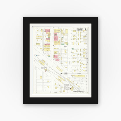 Old map wall art mockup — black gallery frame with white mat — Sanborn Fire Insurance Map from Shenandoah, Page County, Iowa (1899), Sheet #0002