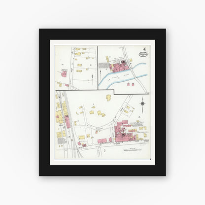 Old map wall art mockup — black gallery frame with white mat — Sanborn Fire Insurance Map from Beacon, Dutchess County, New York (1919), Sheet #0004