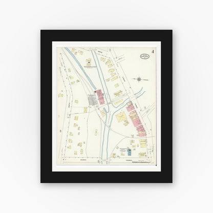 Old map wall art mockup — black gallery frame with white mat — Sanborn Fire Insurance Map from Arcade, Wyoming County, New York (1912), Sheet #0004