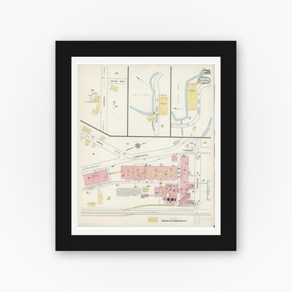 Old map wall art mockup — black gallery frame with white mat — Sanborn Fire Insurance Map from Melrose, Middlesex County, Massachusetts (1915), Sheet #0028