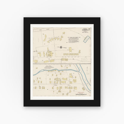 Old map wall art mockup — black gallery frame with white mat — Sanborn Fire Insurance Map from Dunsmuir, Siskiyou County, California (1920), Sheet #0007