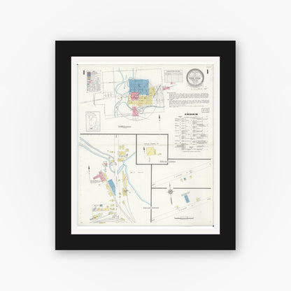 Old map wall art mockup — black gallery frame with white mat — Sanborn Fire Insurance Map from Paw Paw, Van Buren County, Michigan (1934) - Complete Map Set
