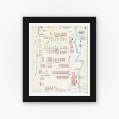 Old map wall art mockup — black gallery frame with white mat — Sanborn Fire Insurance Map from Burlington, Burlington County, New Jersey (1896), Sheet #0006