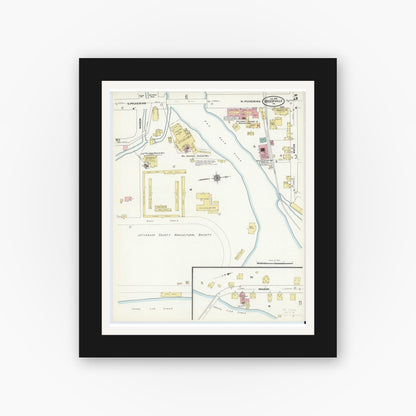 Old map wall art mockup — black gallery frame with white mat — Sanborn Fire Insurance Map from Brookville, Jefferson County, Pennsylvania (1910), Sheet #0005