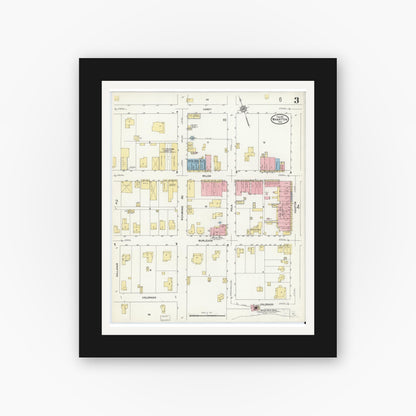 Old map wall art mockup — black gallery frame with white mat — Sanborn Fire Insurance Map from Wharton, Wharton County, Texas (1912), Sheet #0004