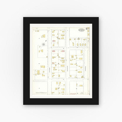 Old map wall art mockup — black gallery frame with white mat — Sanborn Fire Insurance Map from Cloverdale, Sonoma County, California (1905), Sheet #0002
