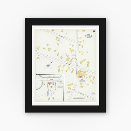 Old map wall art mockup — black gallery frame with white mat — Sanborn Fire Insurance Map from Rockland, Plymouth County, Massachusetts (1906), Sheet #0006