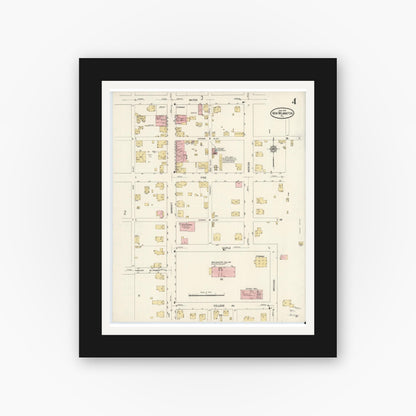 Old map wall art mockup — black gallery frame with white mat — Sanborn Fire Insurance Map from New Wilmington, Lawrence County, Pennsylvania (1912), Sheet #0004