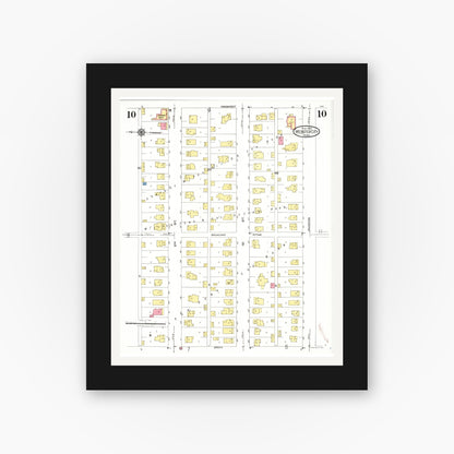 Old map wall art mockup — black gallery frame with white mat — Sanborn Fire Insurance Map from Webster City, Hamilton County, Iowa (1923), Sheet #0010