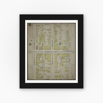 Old map wall art mockup — black gallery frame with white mat — Sanborn Fire Insurance Map from Atlantic City, Atlantic County, New Jersey (1886), Sheet #0021