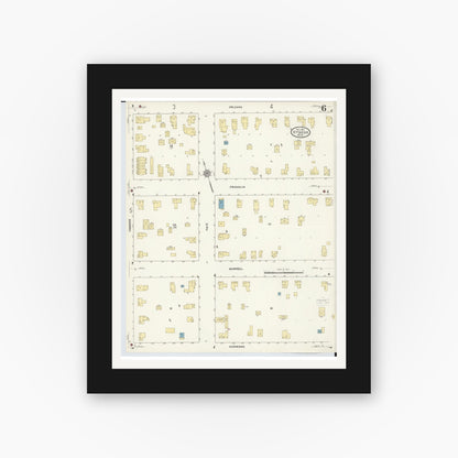 Old map wall art mockup — black gallery frame with white mat — Sanborn Fire Insurance Map from Otsego, Allegan County, Michigan (1911), Sheet #0006