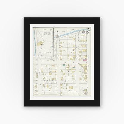 Old map wall art mockup — black gallery frame with white mat — Sanborn Fire Insurance Map from Pine City, Pine County, Minnesota (1894), Sheet #0002
