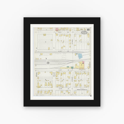 Old map wall art mockup — black gallery frame with white mat — Sanborn Fire Insurance Map from Austin, Travis County, Texas (1894), Sheet #0021