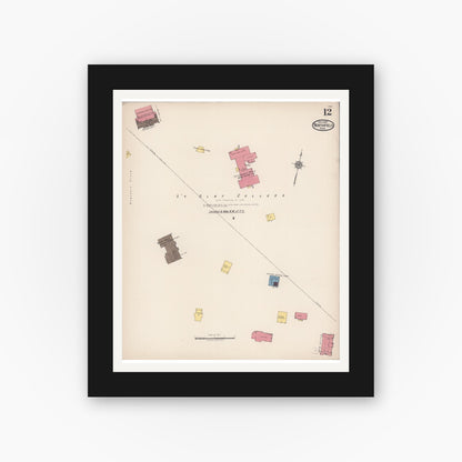 Old map wall art mockup — black gallery frame with white mat — Sanborn Fire Insurance Map from Northfield, Rice County, Minnesota (1922), Sheet #0012