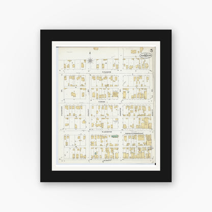 Old map wall art mockup — black gallery frame with white mat — Sanborn Fire Insurance Map from Iron Mountain, Dickinson County, Michigan (1897), Sheet #0005