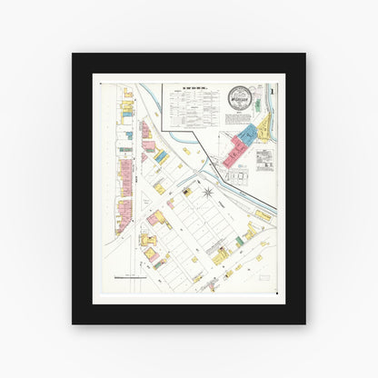 Old map wall art mockup — black gallery frame with white mat — Sanborn Fire Insurance Map from McGregor, Clayton County, Iowa (1902) â€” Complete Set