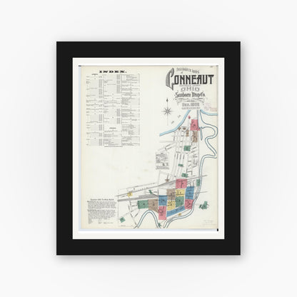 Old map wall art mockup — black gallery frame with white mat — Sanborn Fire Insurance Map from Conneaut, Ashtabula County, Ohio (1902) - Complete Map Set