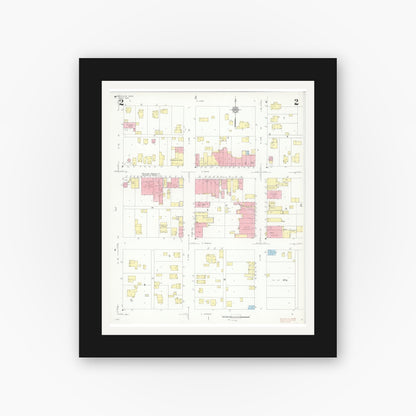 Old map wall art mockup — black gallery frame with white mat — Sanborn Fire Insurance Map from Waterville, Le Sueur County, Minnesota (1937), Sheet #0002