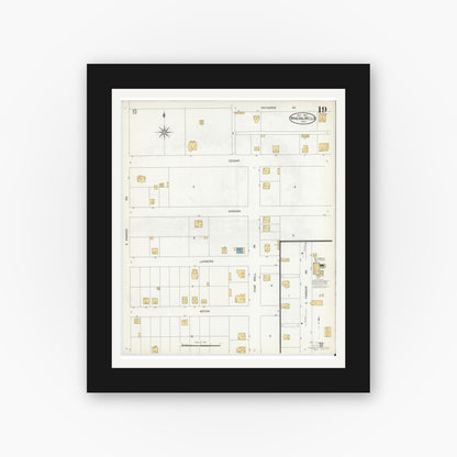 Old map wall art mockup — black gallery frame with white mat — Sanborn Fire Insurance Map from Mineral Wells, Palo Pinto County, Texas (1907), Sheet #0019