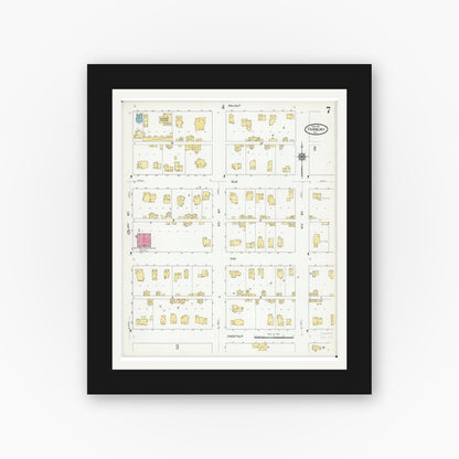 Old map wall art mockup — black gallery frame with white mat — Sanborn Fire Insurance Map from Fairbury, Livingston County, Illinois (1911), Sheet #0007
