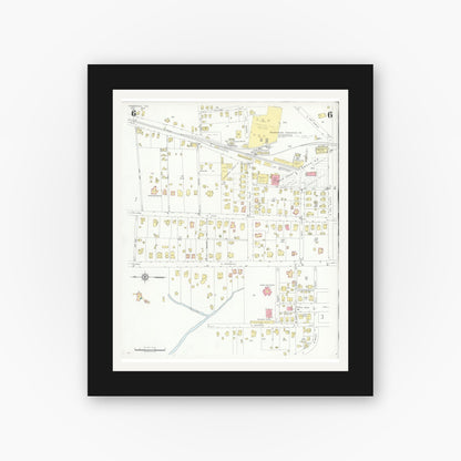 Old map wall art mockup — black gallery frame with white mat — Sanborn Fire Insurance Map from Henderson, Rusk County, Texas (1933), Sheet #0006