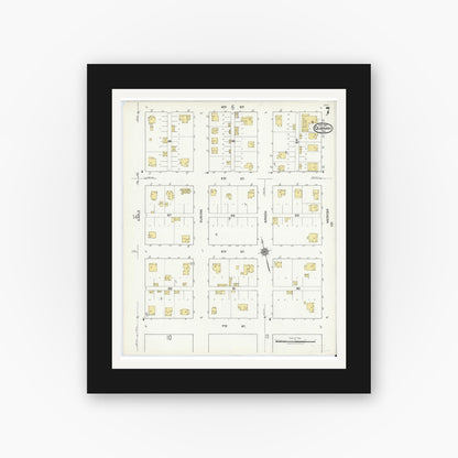 Old map wall art mockup — black gallery frame with white mat — Sanborn Fire Insurance Map from Quanah, Hardeman County, Texas (1921), Sheet #0007