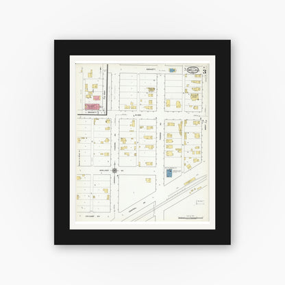 Old map wall art mockup — black gallery frame with white mat — Sanborn Fire Insurance Map from Mellen, Ashland County, Wisconsin (1917), Sheet #0003