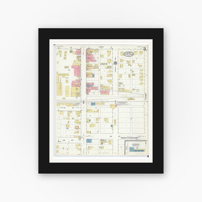 Old map wall art mockup — black gallery frame with white mat — Sanborn Fire Insurance Map from Scottville, Mason County, Michigan (1916), Sheet #0003