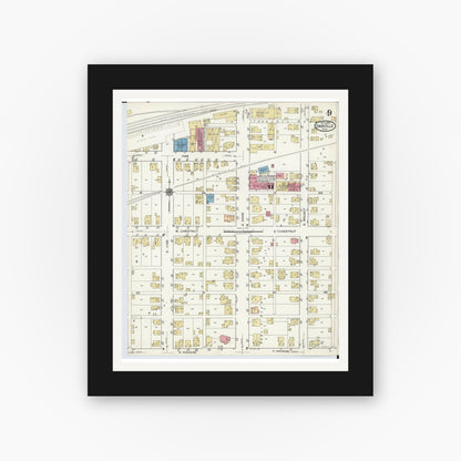 Old map wall art mockup — black gallery frame with white mat — Sanborn Fire Insurance Map from Orrville, Wayne County, Ohio (1920), Sheet #0009