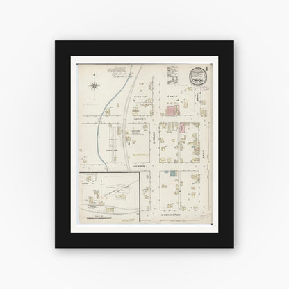 Old map wall art mockup — black gallery frame with white mat — Sanborn Fire Insurance Map from Orion, Henry County, Illinois (1886) - Complete Map Set